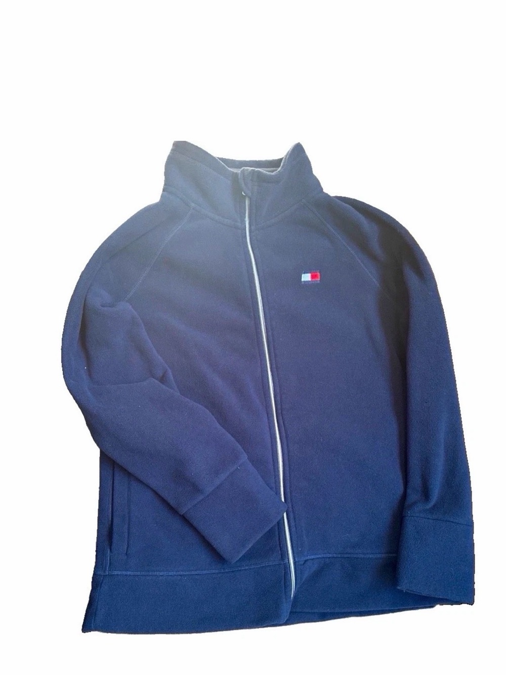 Tommy Hilfiger Navy Zip-Up Fleece Jacket with Flag Logo